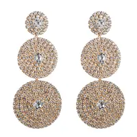 

2020 Three Round Shape Statement Earrings Full Rhinestone Drop Earrings For Women