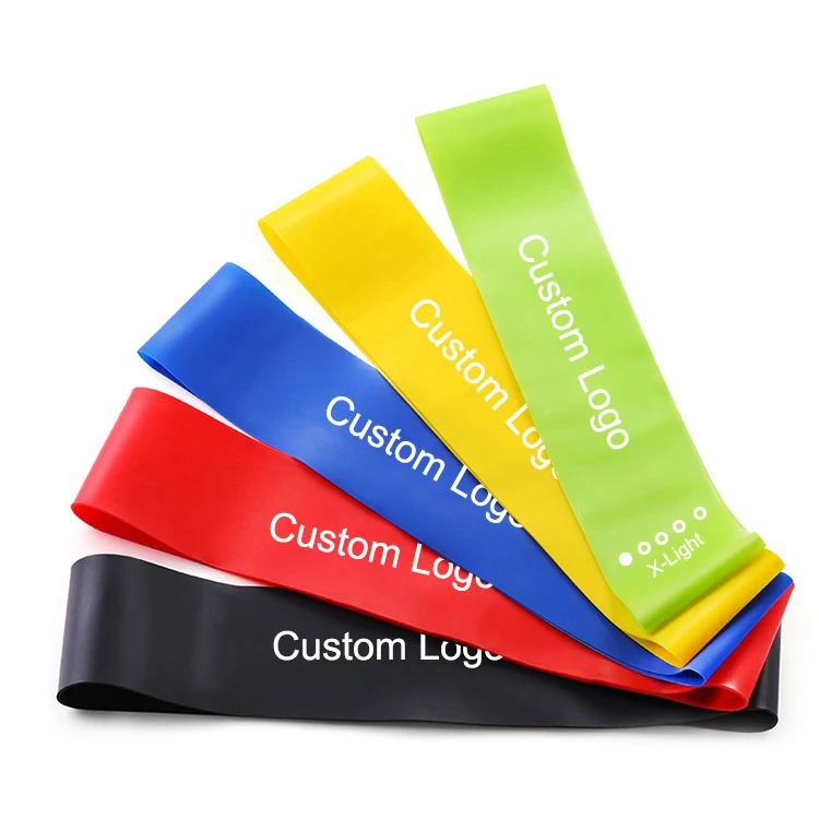 

Set Of 5 No Slipping Down Natural Rubber Custom Logo Resistance Bands, Green,yellow,red, blue, black