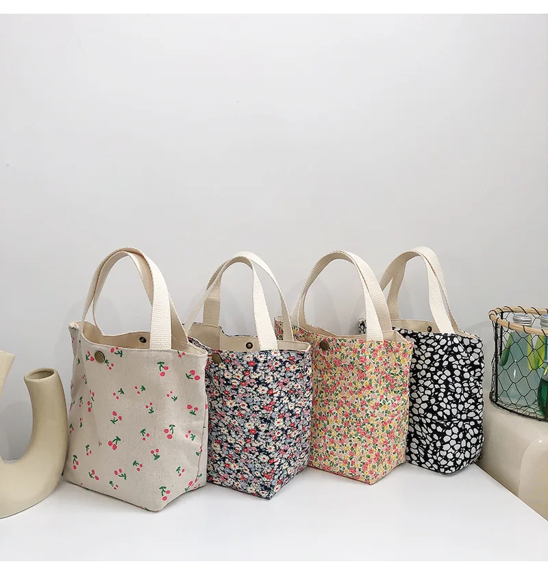 

Japanese Style Vintage Customized Floral Stylish Cotton Shopping Tote Bag Wholesale Promotional Gift Grocery Mini Handbag, Customizable
