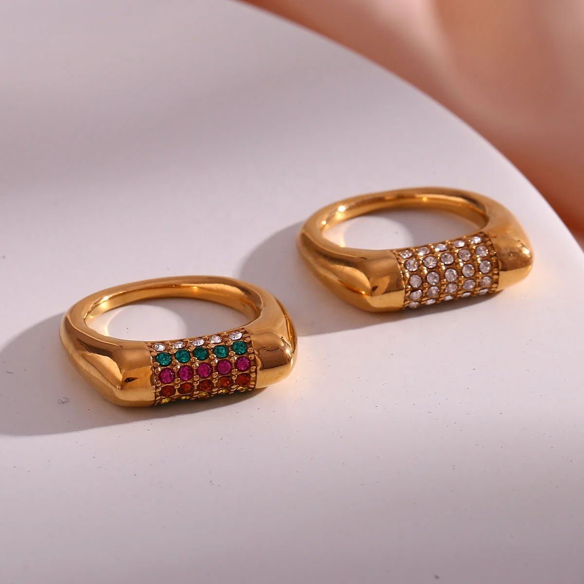 

PVD Gold Plated Jewelry Shining Crystal Rhinestone Ring Waterproof Stainless Steel Statement Ring
