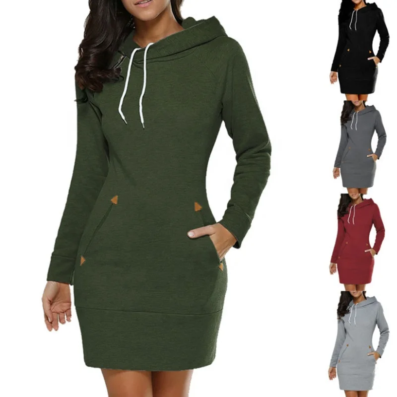 

Factory Outlet Plus Size Women's Spring and Autumn Hooded Casual Pullover Dress