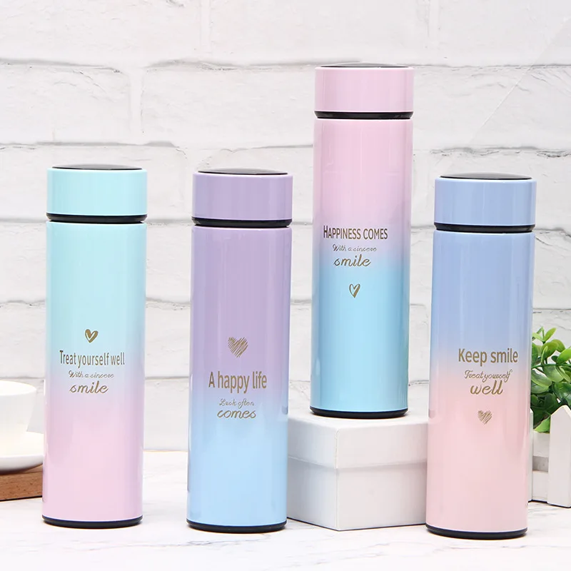 

Feiyou custom logo Steel led drinking water bottle 2 tone gradient double walled temperature smart Insulated metal Thermos flask, As picture