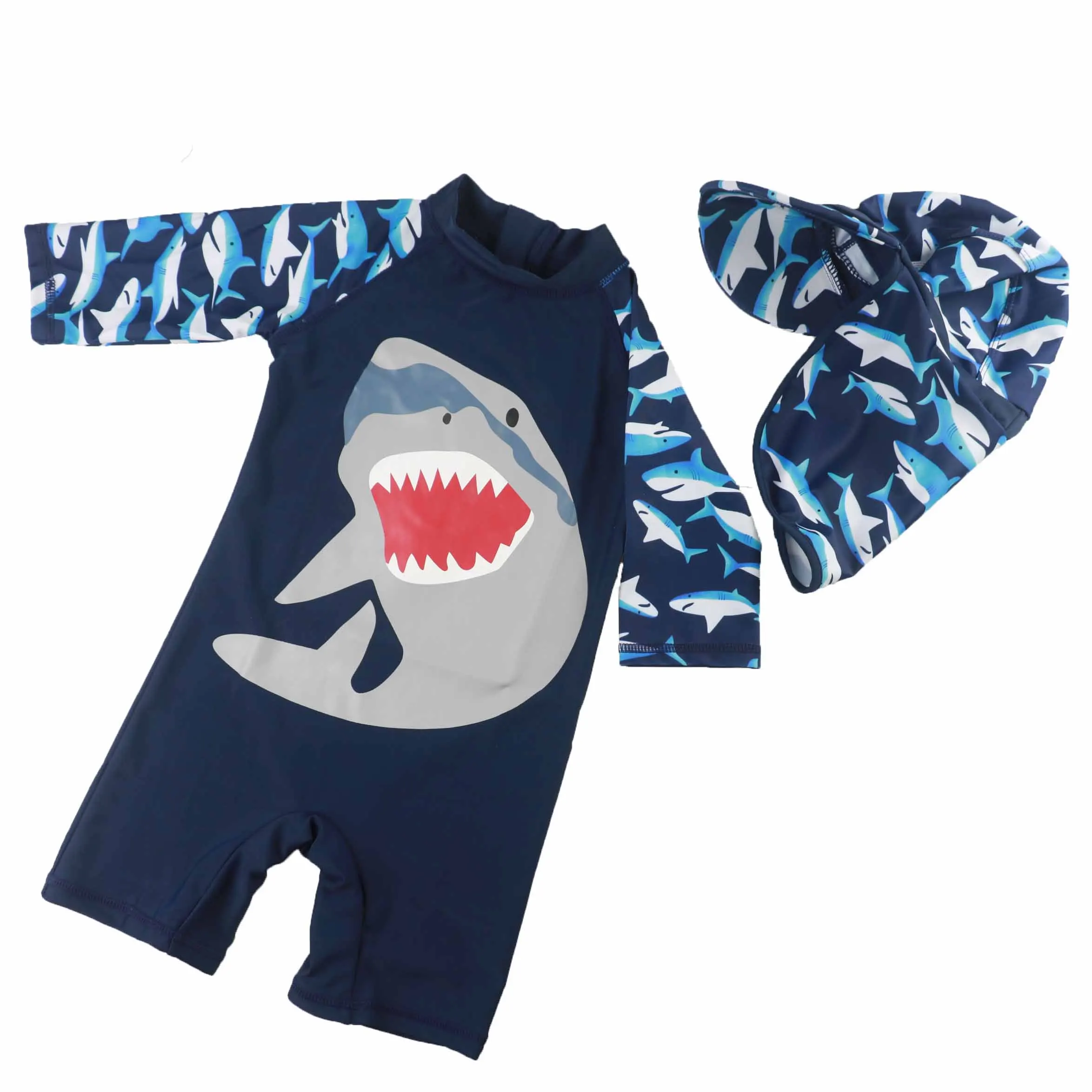 

Kids beach recreational sportswear, boys and children, one-piece swimsuit, swimming trunks, quick-drying, big pattern: shark