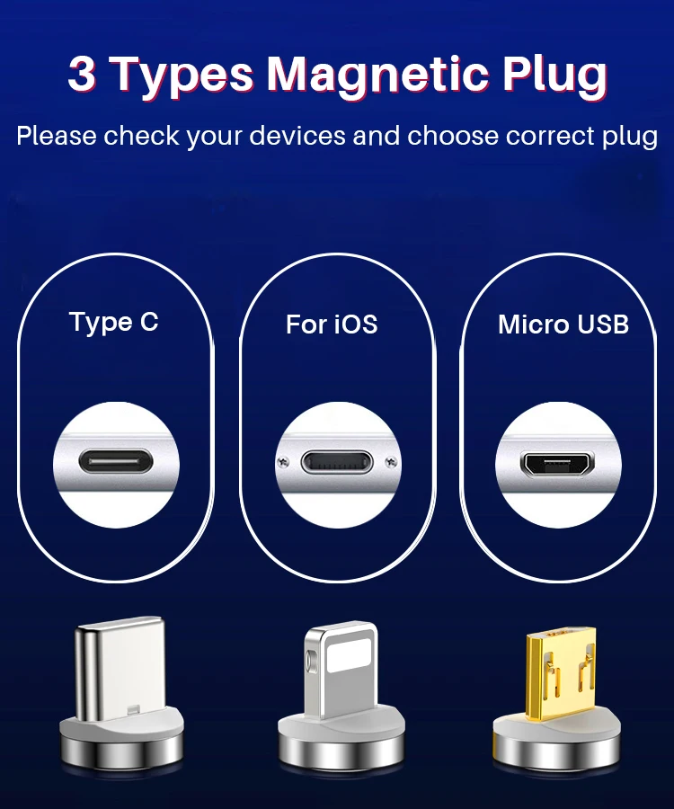 Braided 360 Degree LED Round Fast Charging Mobile Phone 3A 5A And Data Usb Cable Micro Type-C 3In1 3 In 1 Magnetic Charger Cable - ANKUX.COM