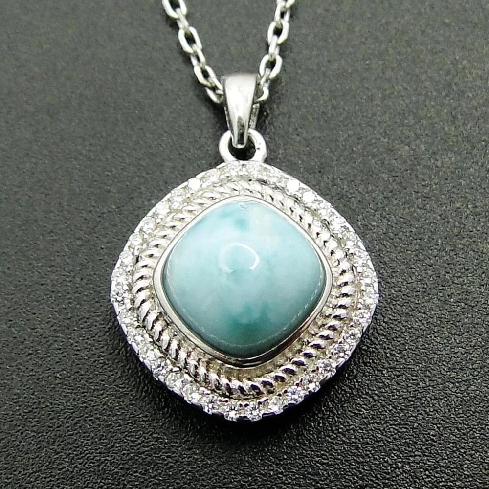 

925 Sterling Silver Natural Blue Larimar Gemstone Pendant for Women Jewelry