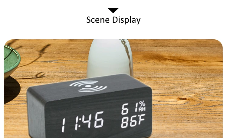 Factory wholesale Mobile phone 10W QI wireless charger digital alarm clock with calendar,temperature,date display