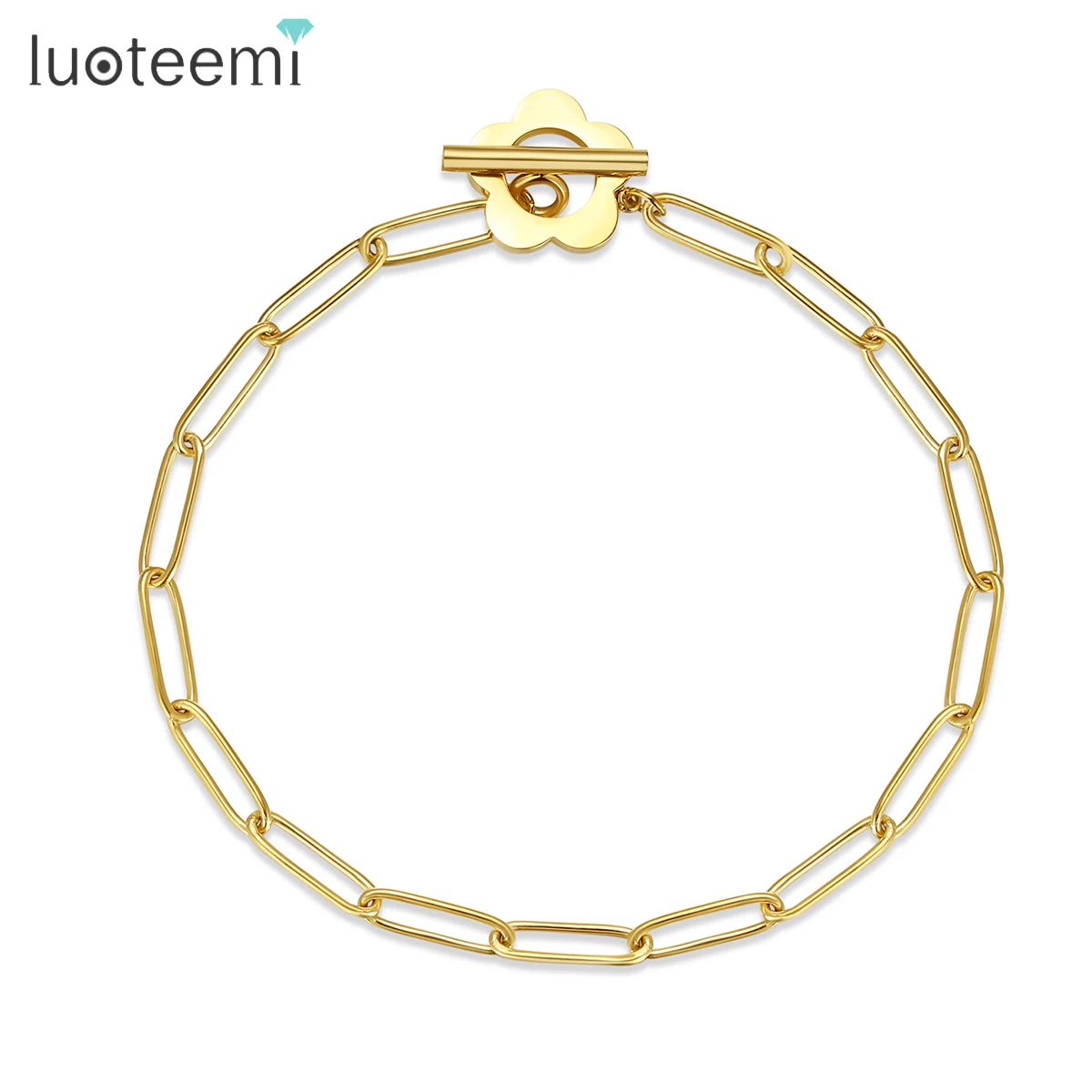 

SP-LAM Thin Chain Bracelet Woman Link Chain Charm Sunflower Charm Girl Gold Lock Flower Bracelet