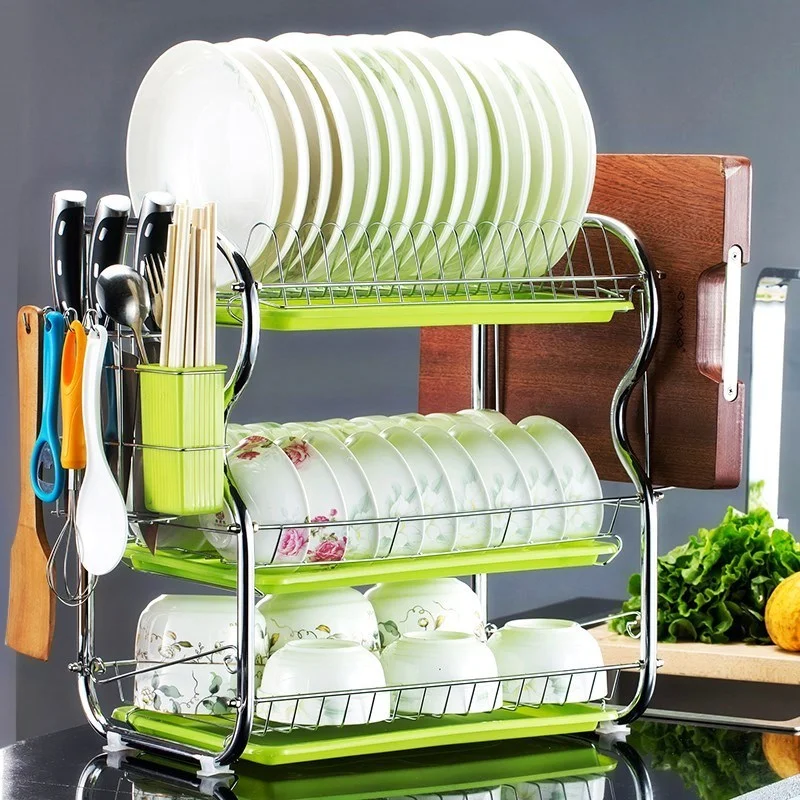 

Freestanding kitchen set 3 tiers B shape organizer rack bowl knife dish drying rack