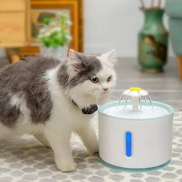 

Cat drinking fountain stainless steel feeder filtered 2.4L flower automatic pet cat water fountain