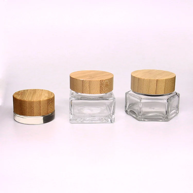 

30g 50g 100g Glass Multi-sided Cream Jar Beauty Cream Jar with Wooden Lid