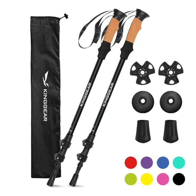 

KingGear New Design 3 Section Telescope Aluminum 7075 with Carbon Texture Surface Trekking Stick Walking Poles