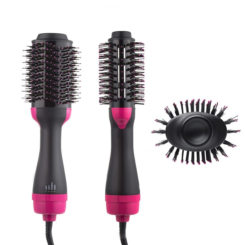 

Wholesale and Retail 2 in 1 One Step Ionic infrared Curler brush straightener magic hair electric comb, Black+pink