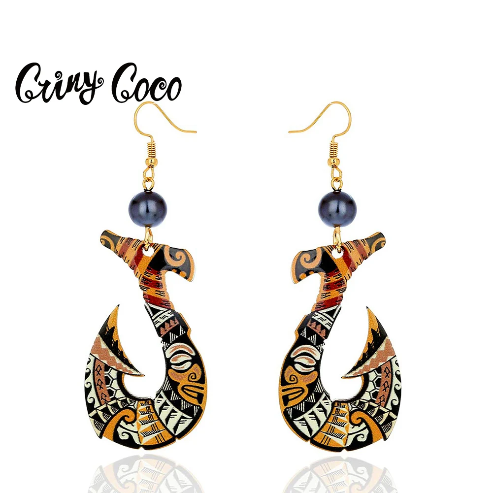 

Cring CoCo Fashion Holiday Earrings Jewelry Dangling Fish Hook Acrylic Drop Accessories Hawaiian Earrings For Women Gifts, Picture shows