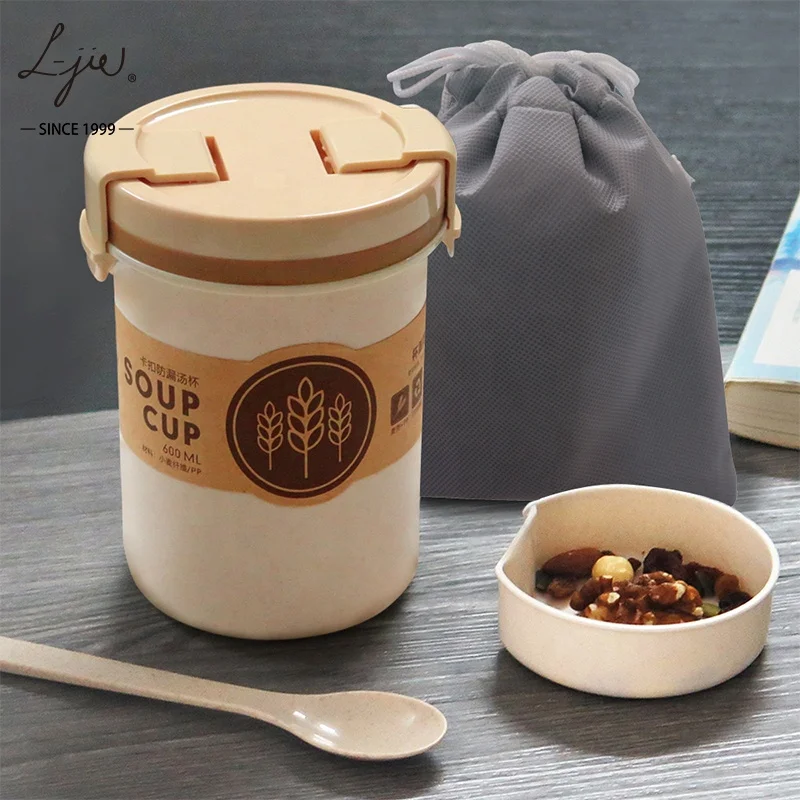 

Wheat Fibre 600ml China Supplier Food Grade Microwave Wheat Straw Key Lock Seal Portable Soup Cup, Picture