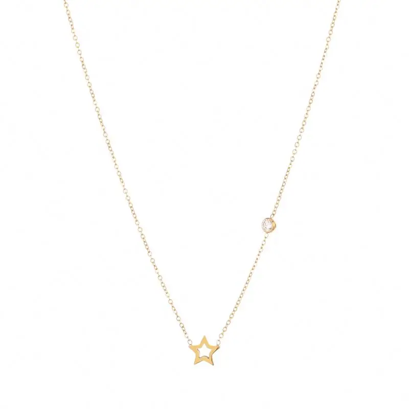 

Non Tarnish Adjustable Fashion Style Zircon Gold Plated Hollow Star Pendant Necklace