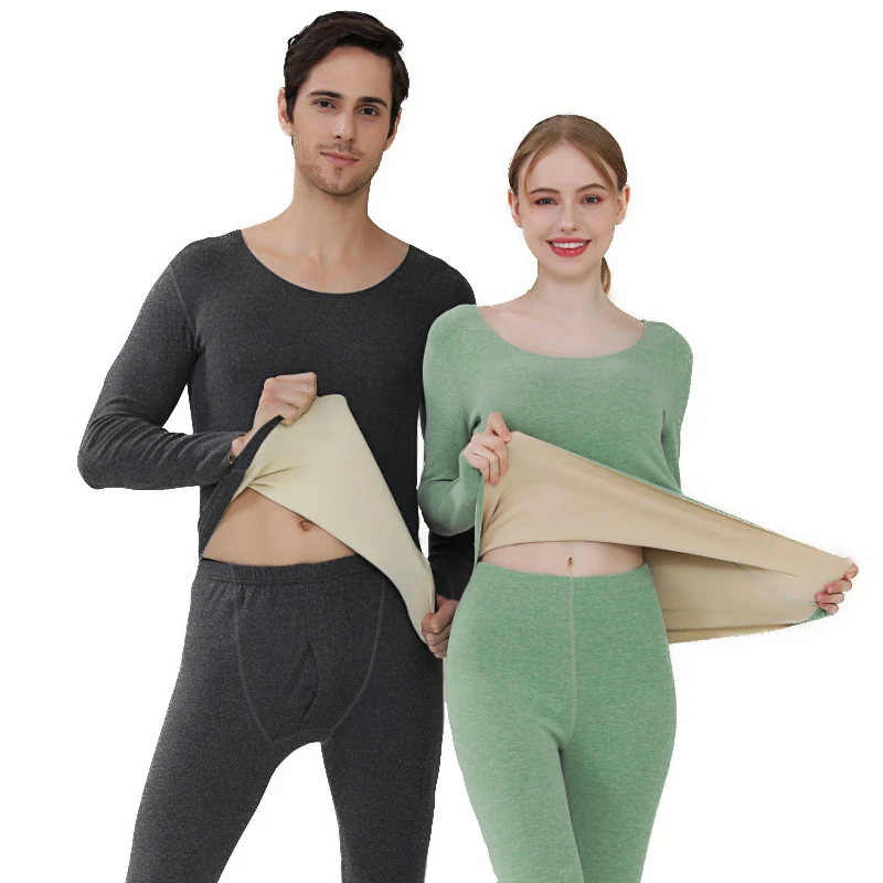 

New Men Long Johns Set Women Long Johns Thermal Underwear Couple's Trackless Velvet Woven Standard YARN DYED Custom OEM ODM