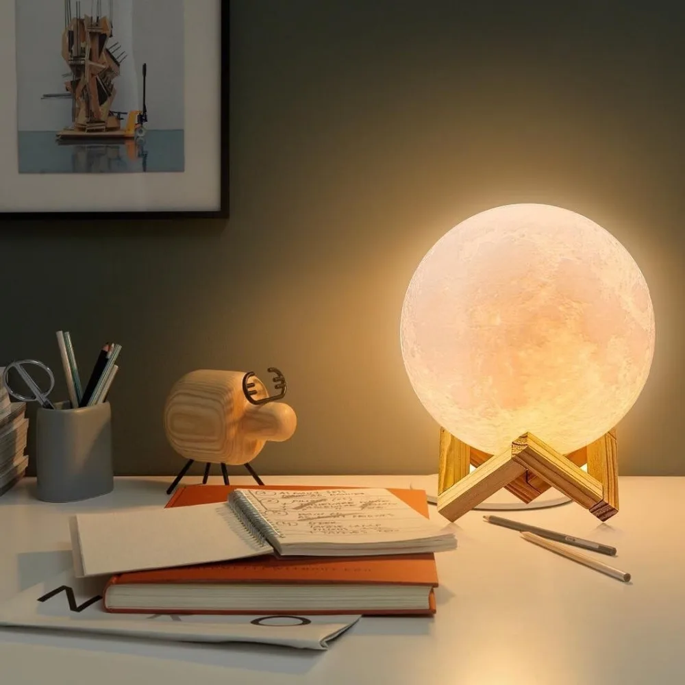 20cm Moon Lamp Light Night Light Light for Kids Gift for Women USB Charging and Touch Control Brightness 3D Printed Lunar Lamp
