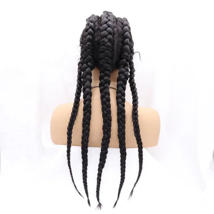

Black Color African Braided Synthetic Lace Front Wigs for Black Women Cornrow Braids Wigs with Baby Hair Braid Wig, Colored wig