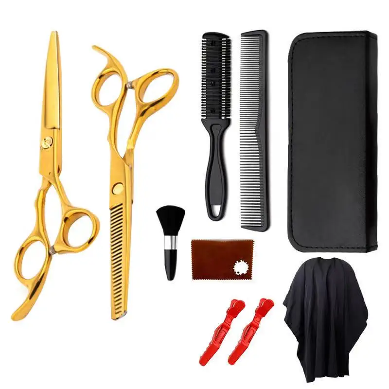 

Salon Thinning Shear Barber 11-piece Electroplated Gloden Beauty Hair Scissor Sets Kits, Black