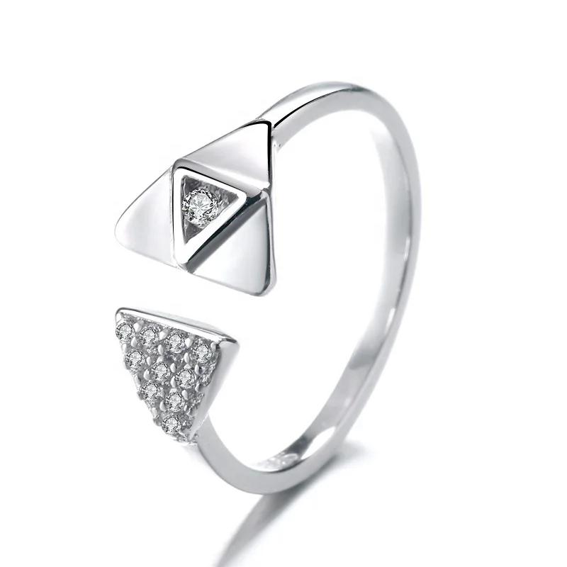 

No Lead And No Nickel Jewelry Open Size 100% Pure 925 Sterling Silver Triangle Geometry Ring, White