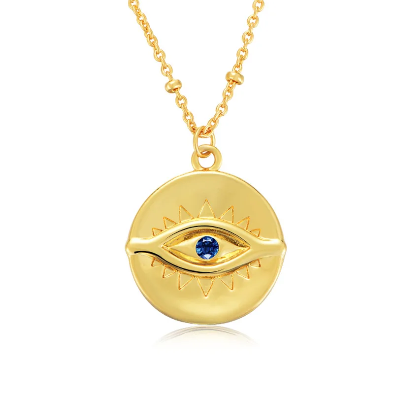 

925 Sterling Silver Gold Plated Blue Evil Eyes Talisman Pendants Necklaces