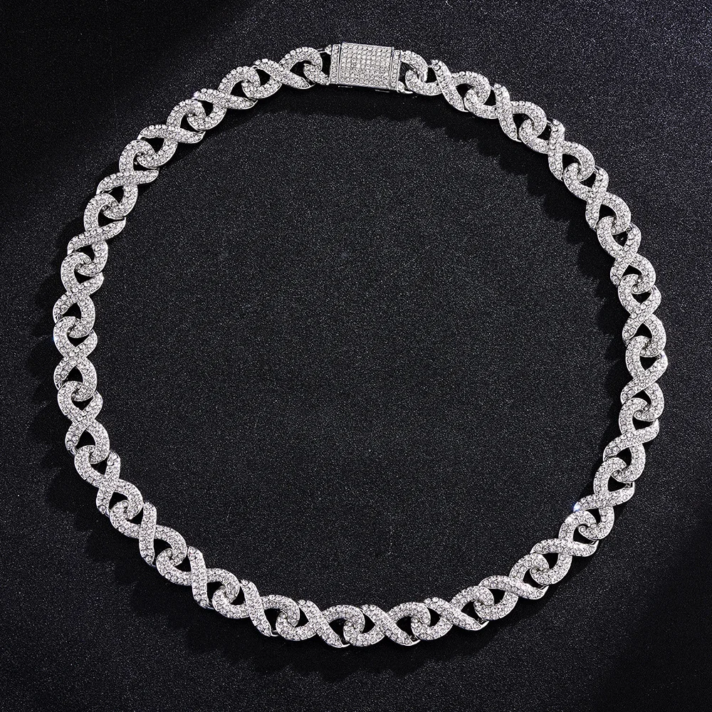 

2021 Hip Hop Bling Men Women Ice Jewelry Silver Gold Plated 13mm Infinity Cuban Chain Necklace