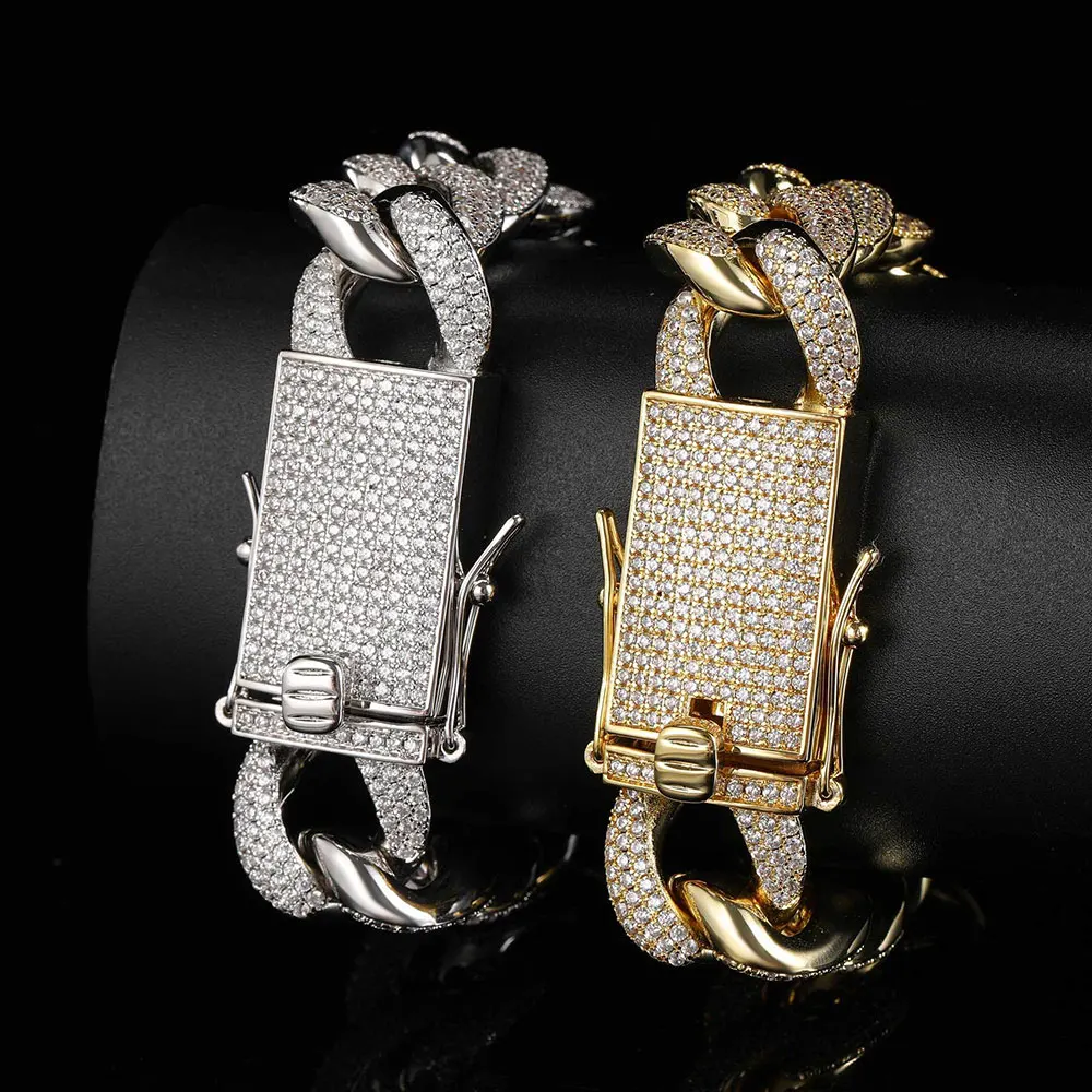

Hip Hop Iced Out 18MM CZ Chunky Bracelet Men Jewelry Cuban Miami Bracelets for Boys, Silver/gold color