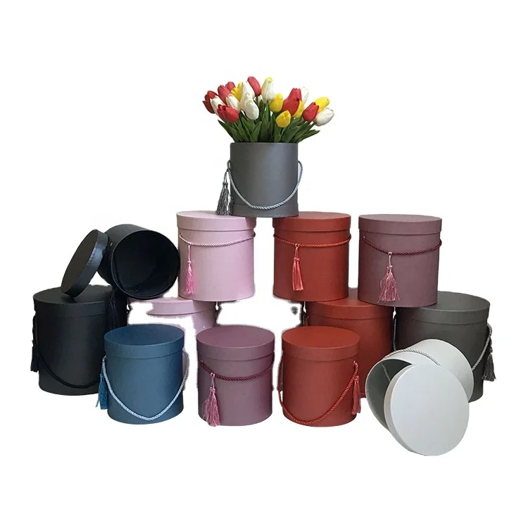 

New solid color tassel hug bucket flower box three-piece set