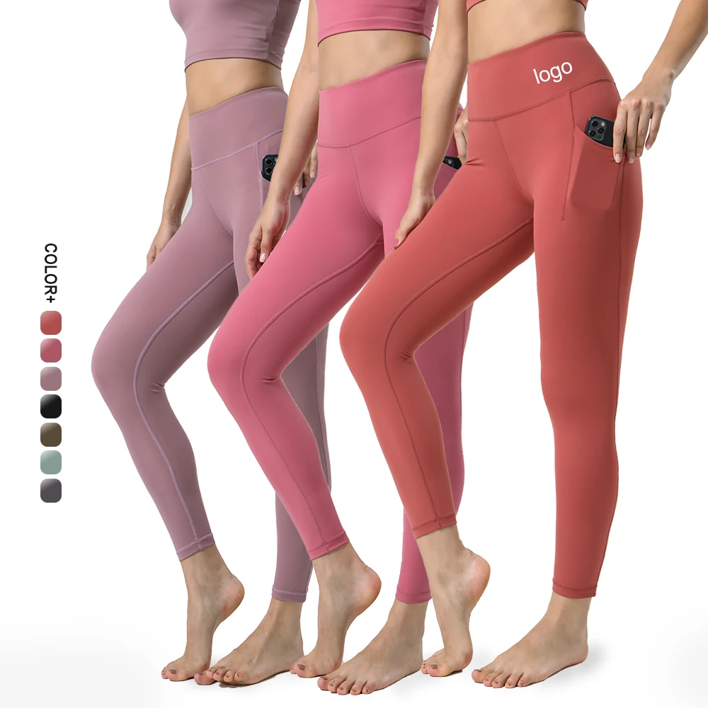 

2023 Custom Logo Wear Fitness Activewear Gym For Women Nylon Leggings High Waist Yoga Pants Tummy Control Leggings With Pocket