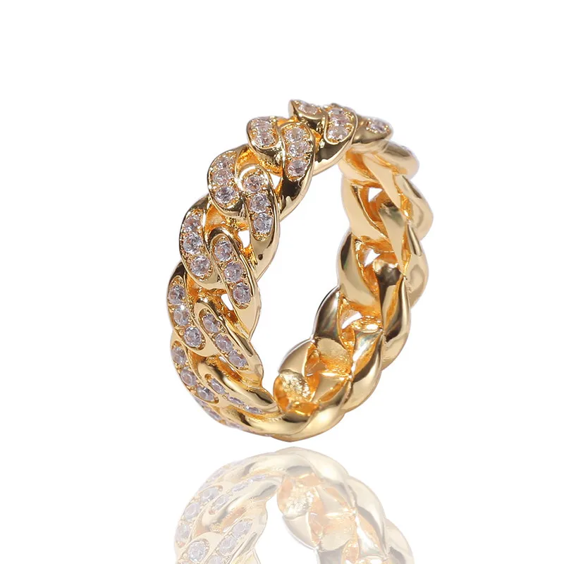 

Hop 8mm Full Zircon Cuban Link Chain Real Gold Plated Men Rings