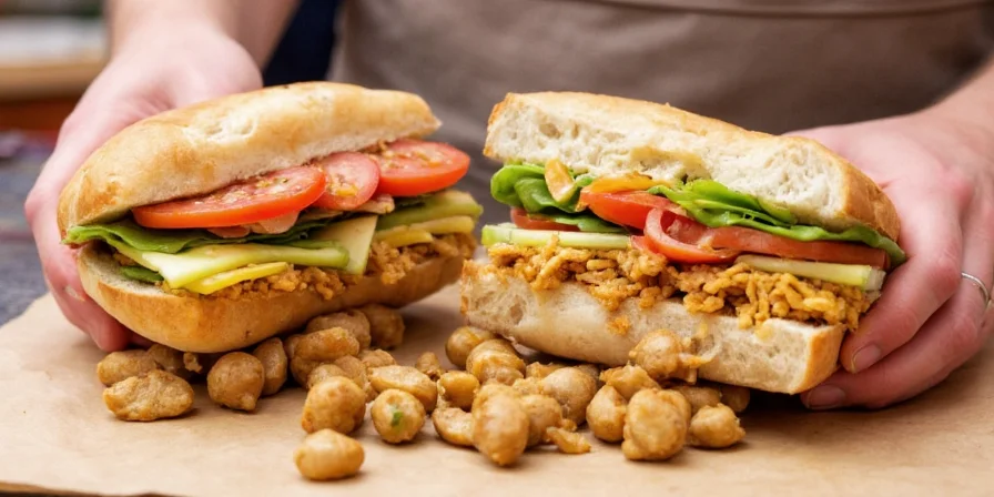 Perfectly assembled banh mi on a wooden board