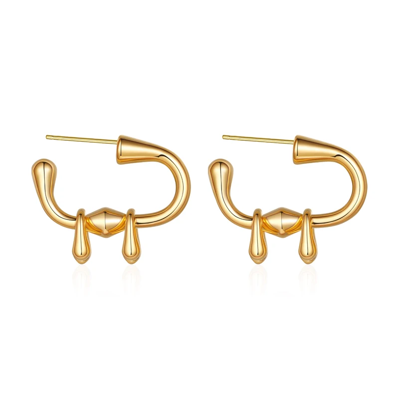 

Minimalist New Trendy Design C Shaped Open Brass Huggie Hoop Earrings