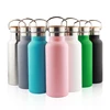 Outdoor Narrow Opening Vacuum Insulated Thermos Stainless Steel bamboo Water Bottle with bamboo handle lid, Brush, Flex Cap