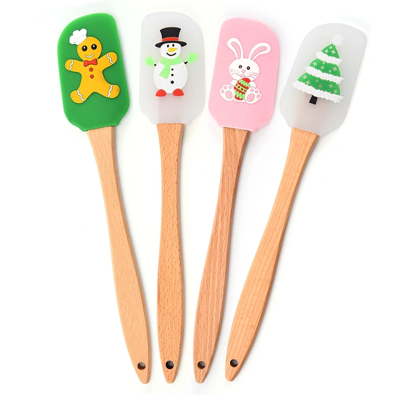 

Silicone Christmas Spatula Snowman Pattern with Wooden Handle Kitchen Tool for Baking, Stir Butter Cream, Orange/blue/green/yellow/pink/purple/orange/red or customized