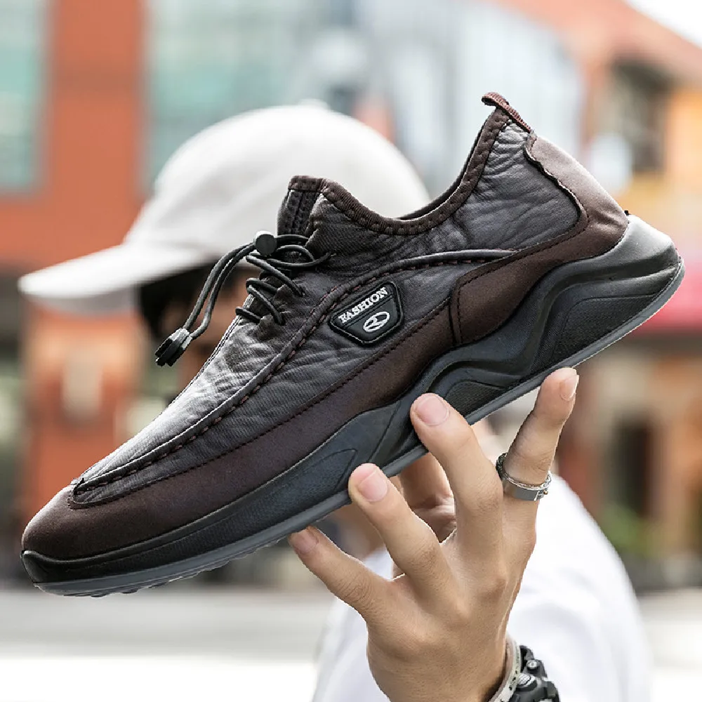 

PDEP Men Top PU Outdoor Casual Leather Shoes New Autumn and Winter Breathable Light Weight ANTI-SLIPPERY Lace-up Oxfords Rubber, Black1,brown1,black2,brown2