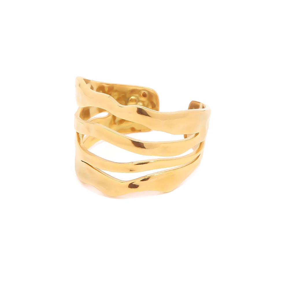 

Hip Hop Multi layers Opening 18K Gold Plated Band Finger Ring Fashion Women's Hollow jewelry for women
