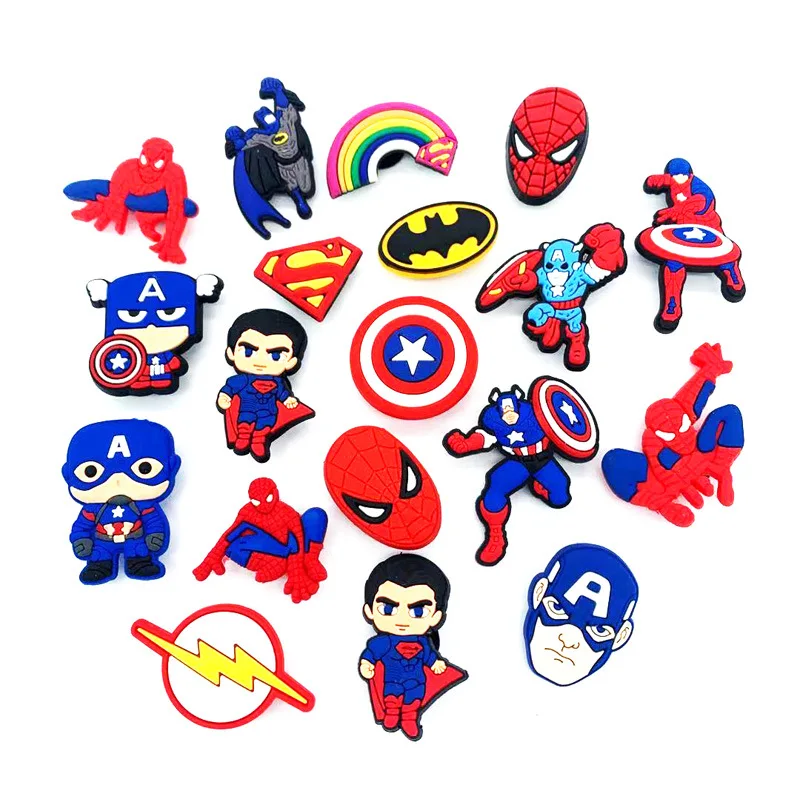 

Ready stock fashion 3d cartoons shoe decoration accessories rubber pvc shoe flower anime Supermen pattern shoe charms for child, As picture/custom
