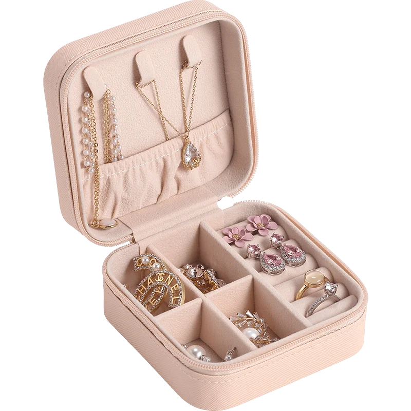 

Hot Sale PU Leather Portable Travel Mini Jewelry Box Leather Custom Jewellery Travel Storage Boxes Leather Mini Jewelry Case, Pink, white, black and blue