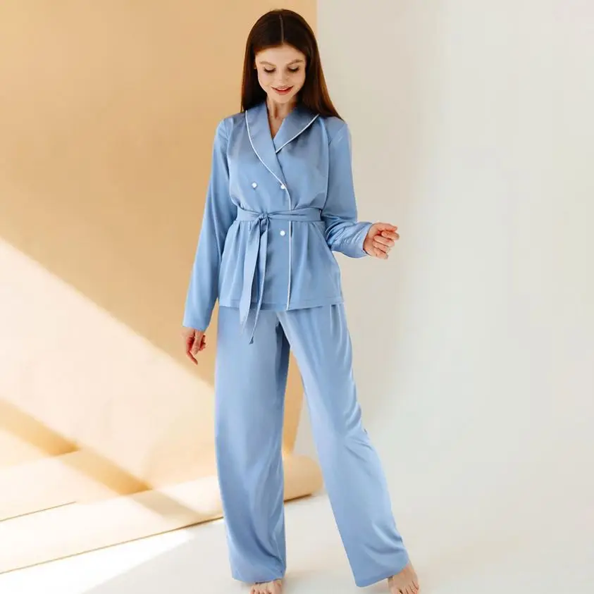 

Wholesale Silk Two Piece Pajama Set Pajamas Loungewear Stain Pyjamas Women Sleepwear