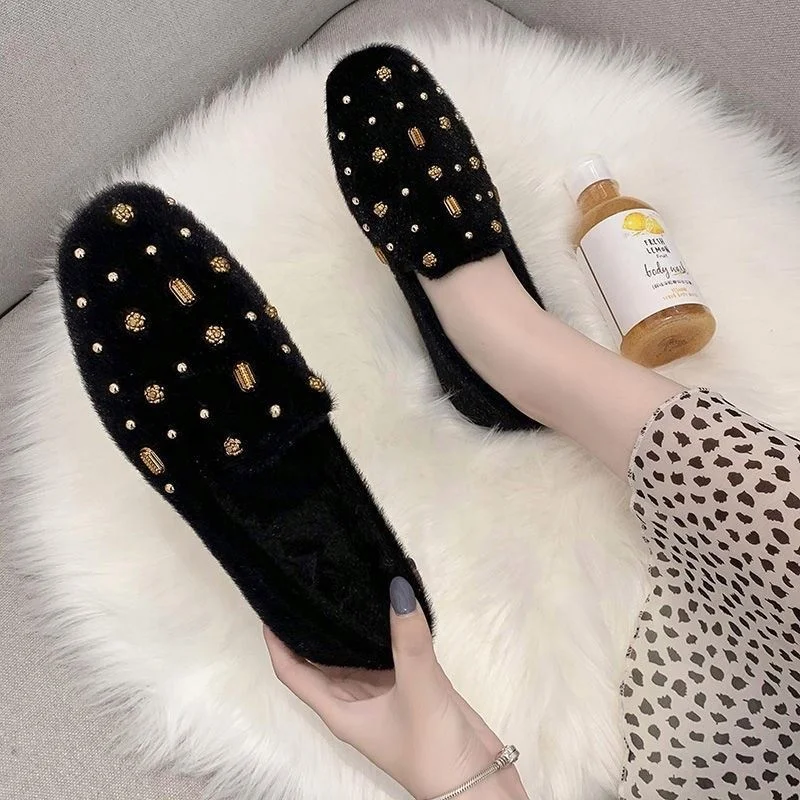 

Large size pointed head shallow mouth side empty leisure flat shoes women color single shoes lazy shoes, Customized color