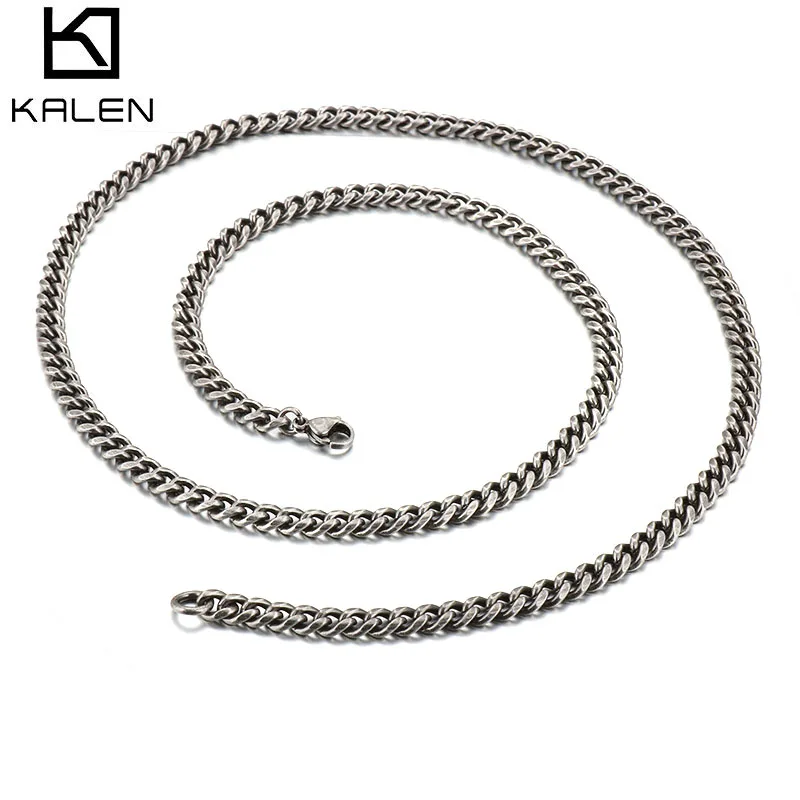 

KALEN 5mm Snake Chain Cuba Link Stainless Steel Silver Hiphop Male Necklace