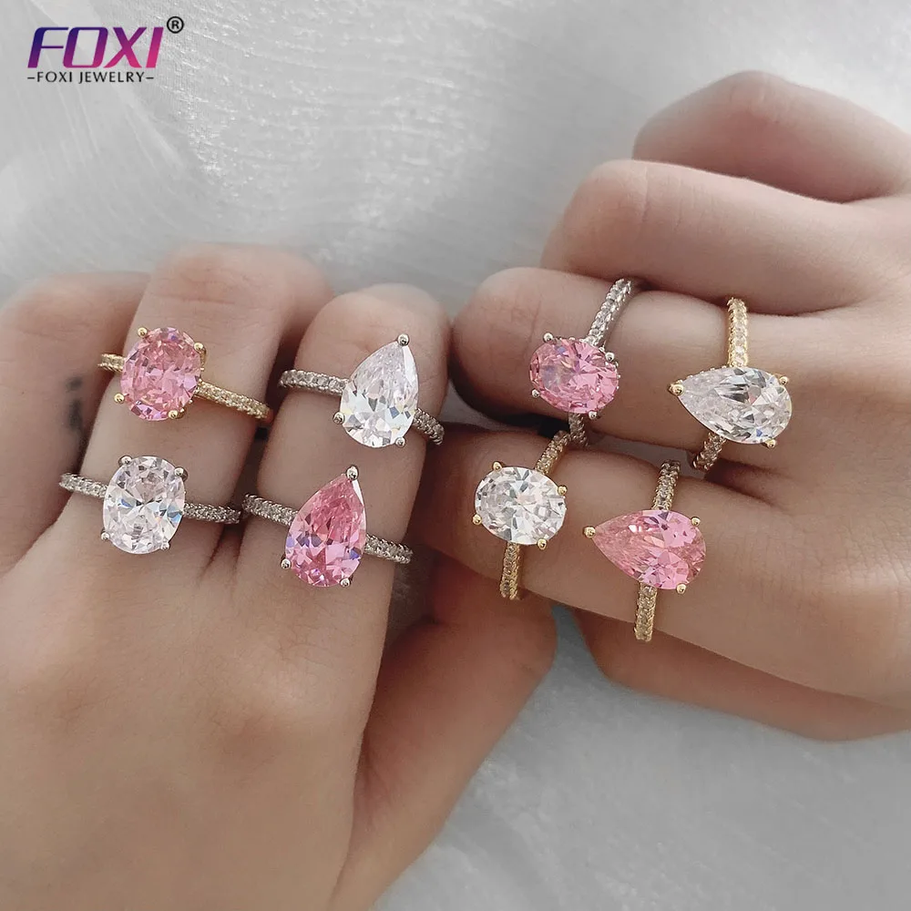

FOXI Wholesale Silver Ring Custom Ice Out Bling Bling 925 gold plated CZ Diamond Crystal Rings Women
