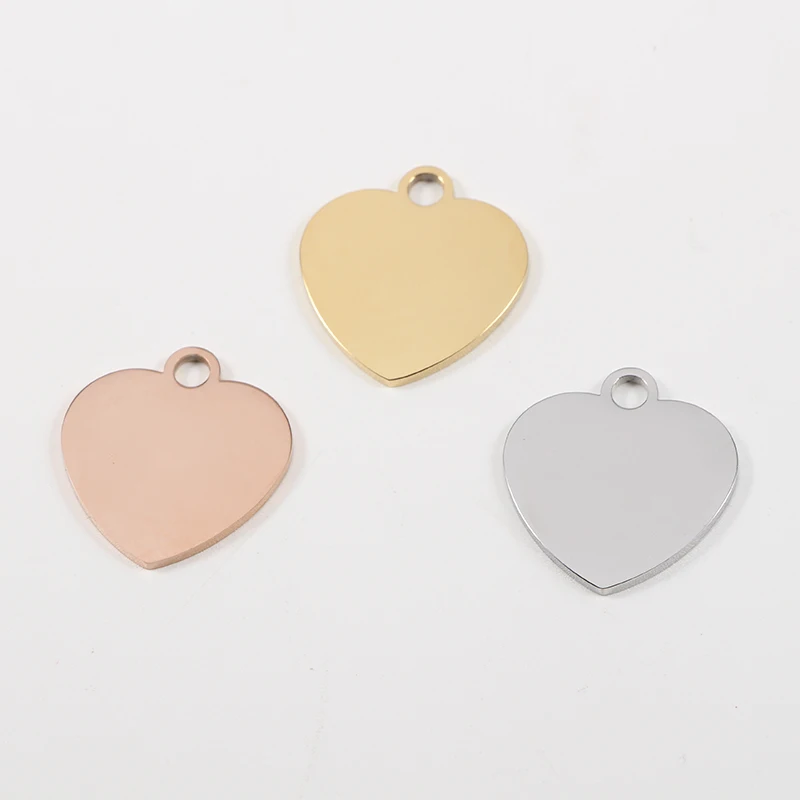 

Mirror Polished Custom Logo Stainless Steel Blank Heart Pendant Charms for Necklace