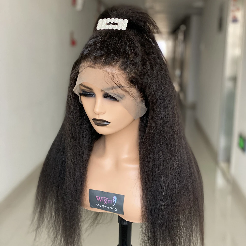 

150% Density Kinky Straight Brazilian Human Hair 13x4 Lace Front Wigs Natural Black Color Natural Hairline With Baby Hair