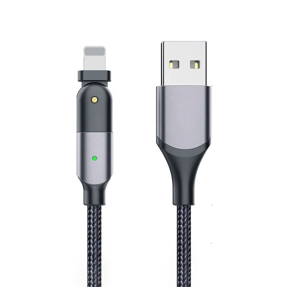 

Usb Cable 180 Degree Rotation Led 3A Fast Charging Lightning For Iphone Charger Mobile Phone Power Bank Earphone Pvc, Black/red