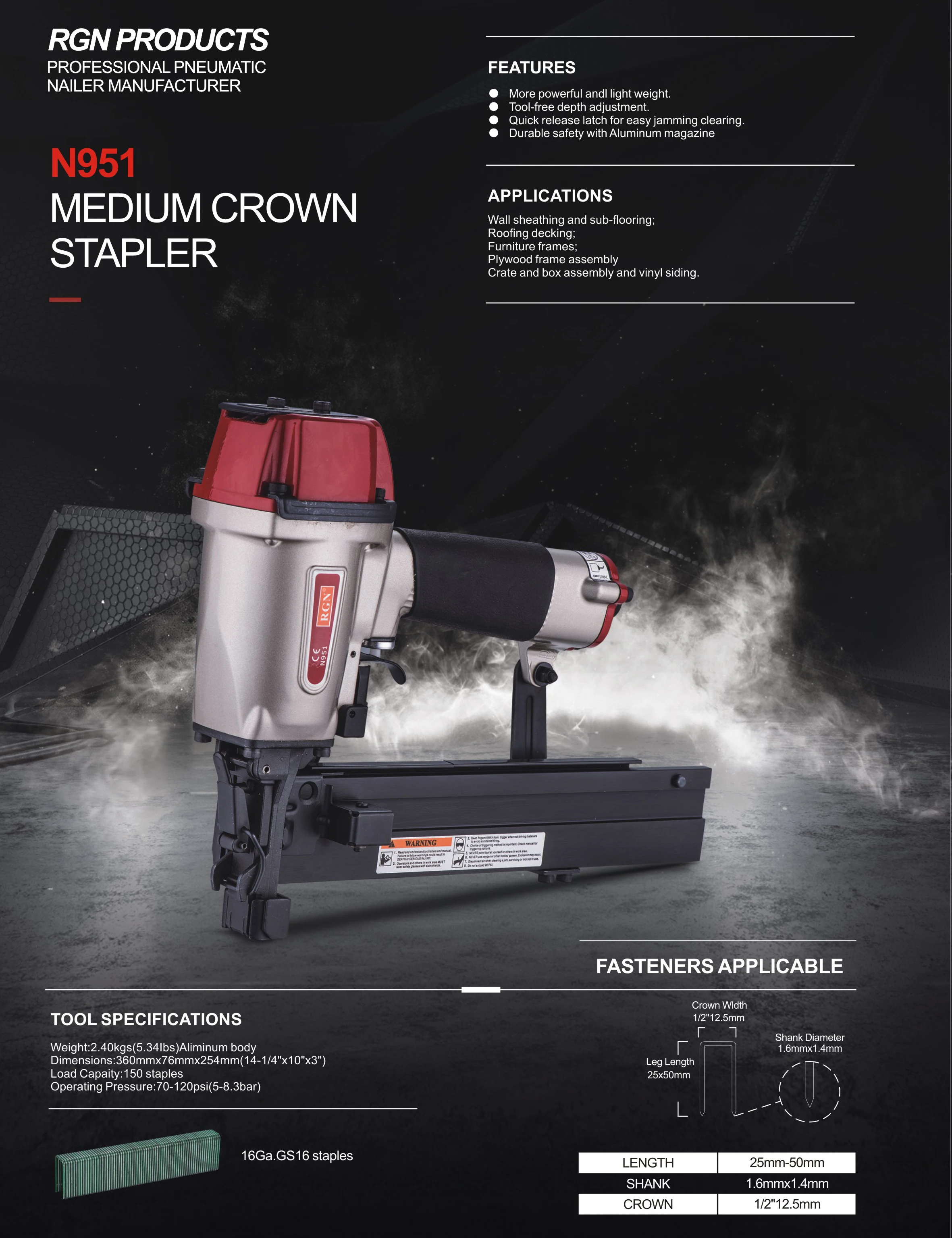 16ga Furniture Stapler Gun N951 For Bcs4 Series Flooring Underlay