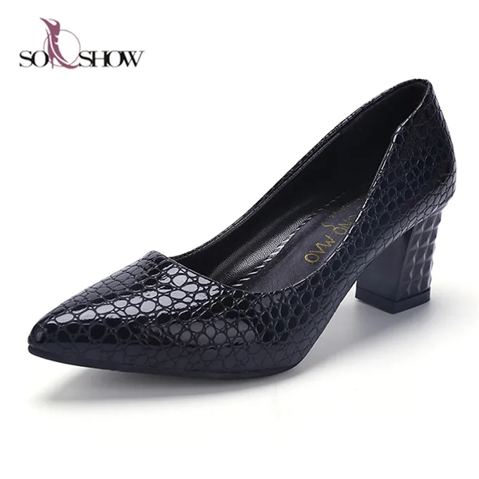 

Fashion snake skin ladies shoes thick high heels for women