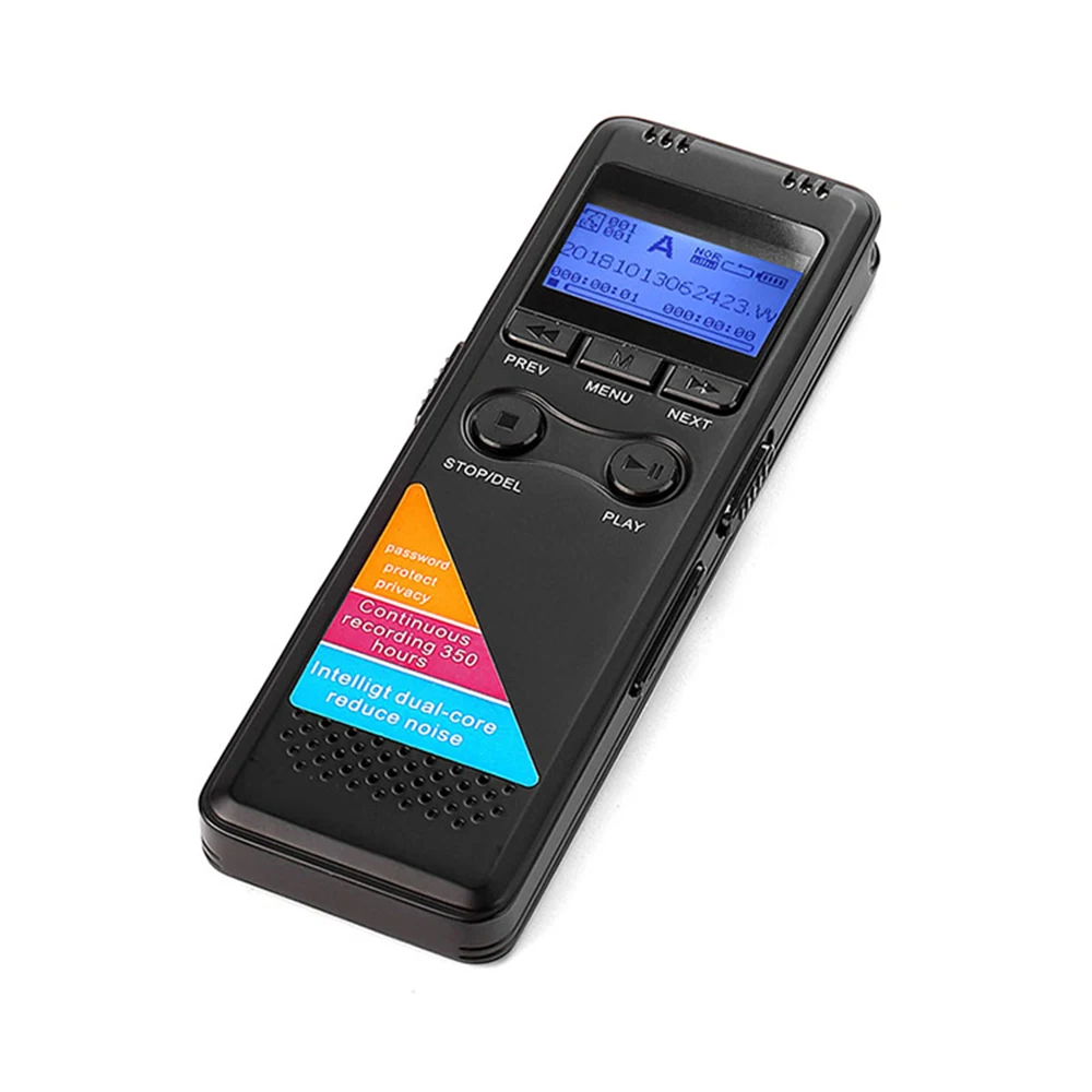 

Digital Noise Reduction Long Recording Time 350 Hours Password Protection 8GB Voice Recorder, Black