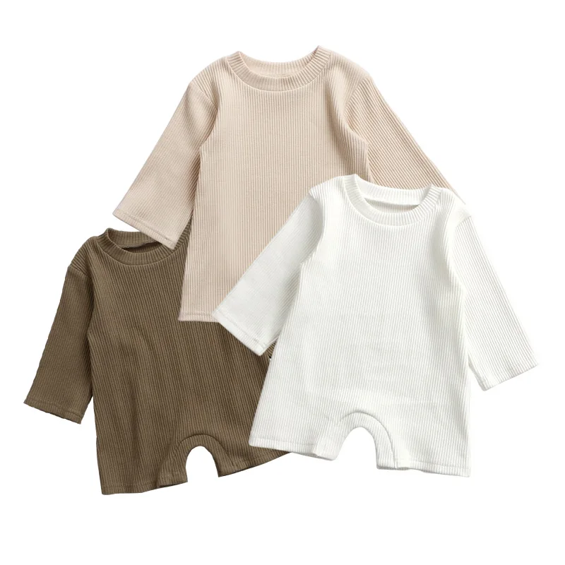 

Custom Ribbed Kids Newborn Bamboo Knit Bodysuits Cotton Long Sleeve Baby Onesie Romper
