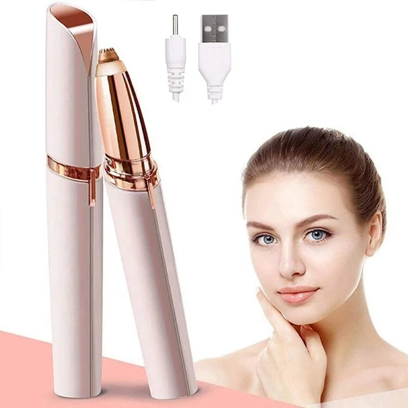 

Champagne Rechargeable Electric Depilador De Cejas Ceja Hair Removal Pen Brows Eyebrow Epilator Eyebrow Trimmer, Champagne gold/white/custom color